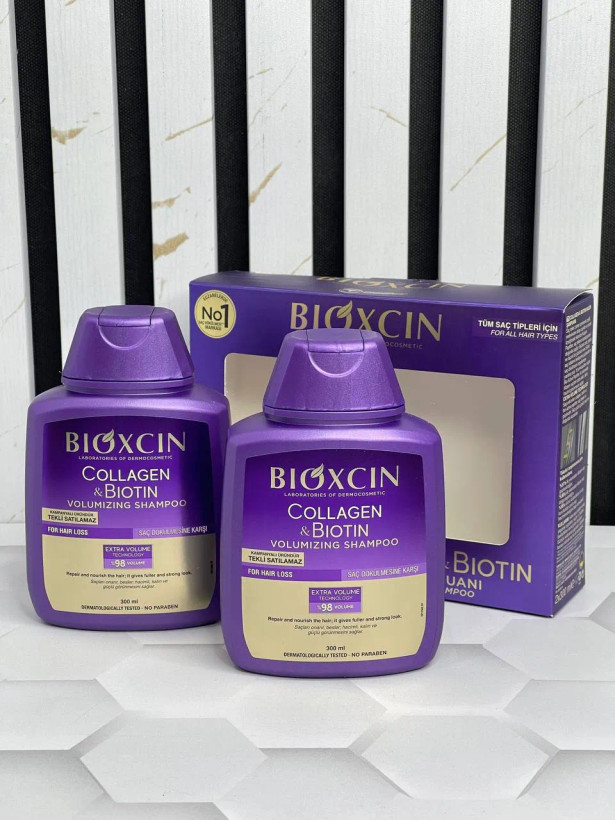 شامپو BIOXCIN مدل Collagen & Biotin مخصوص ریزش مو و مناسب برای موهای نازک و ضعیف