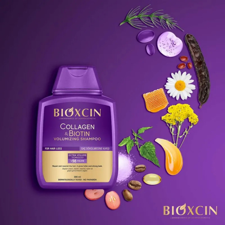 شامپو BIOXCIN مدل Collagen & Biotin مخصوص ریزش مو و مناسب برای موهای نازک و ضعیف