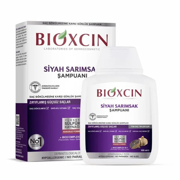 شامپو BIOXCIN مدل Black garlic مخصوص ریزش مو، تقویت ریشه مو و مناسب برای همه انواع مو