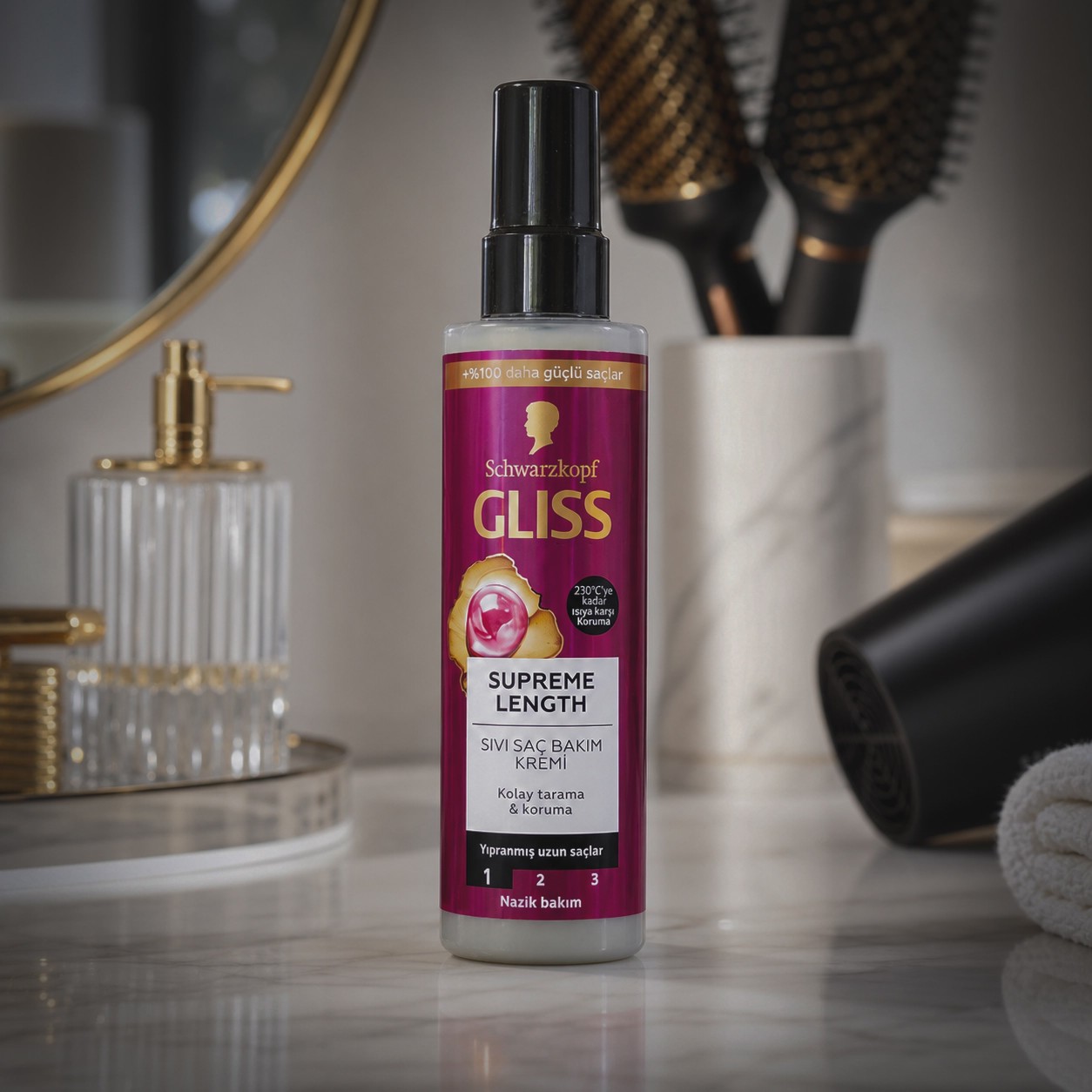 اسپری موی دوفاز GLISS مدل SUPREME LENGTH مناسب برای موهای بلند و آسیب دیده