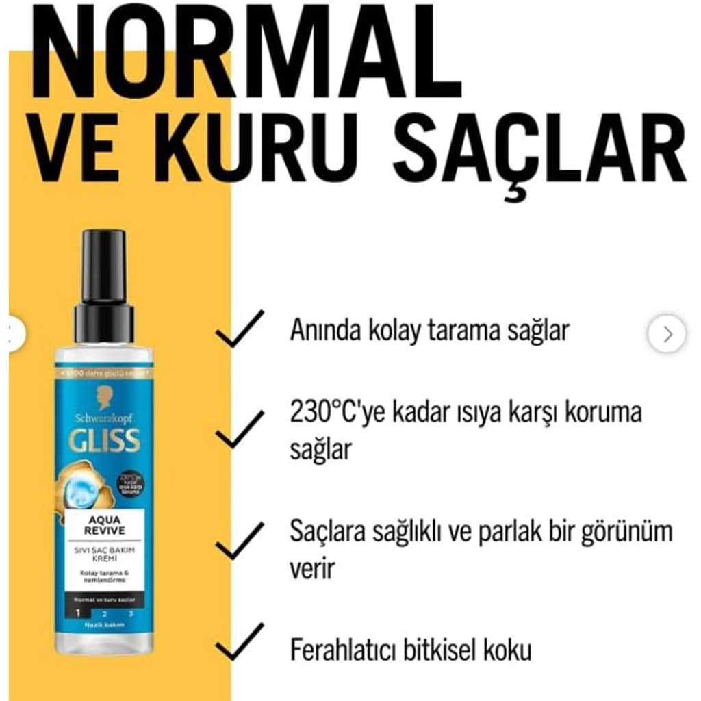 اسپری موی دوفاز GLISS مدل AQUA REVIVE مناسب موهای خشک و معمولی