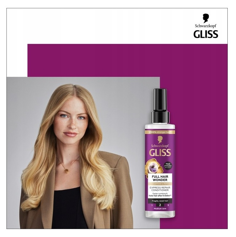 اسپری موی دوفاز GLISS مدل FULL HAIR WONDER مناسب موهای ضعیف و مستعد ریزش